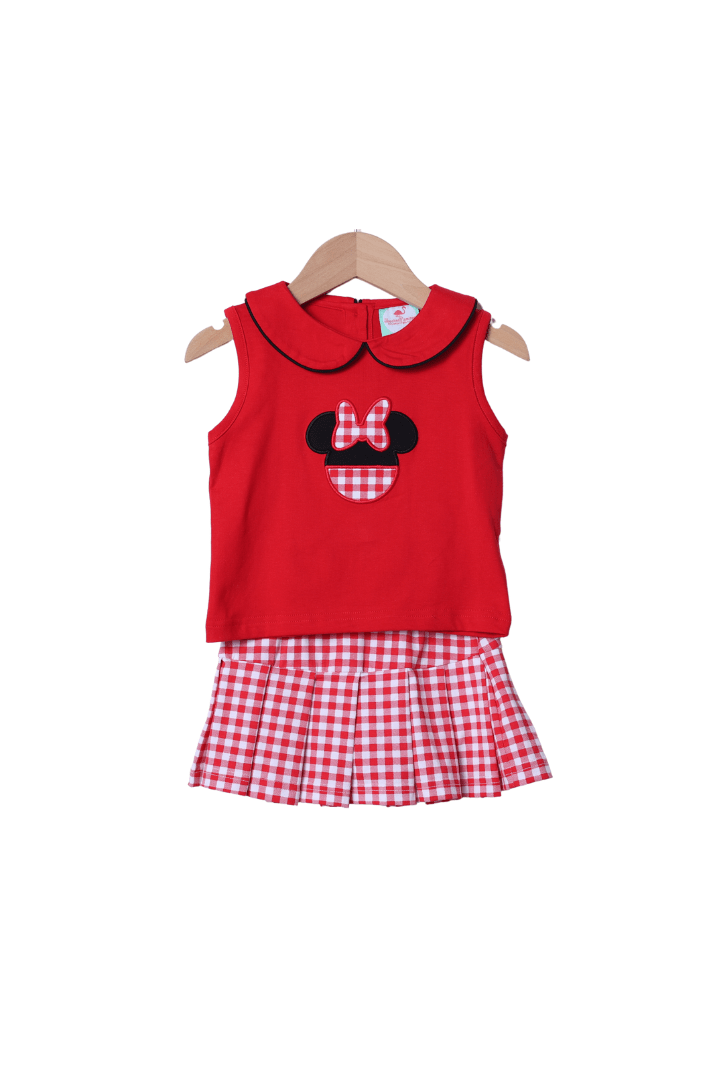 The Smocked Flamingo Apparel & Accessories Red Mouse Gingham Skort Set