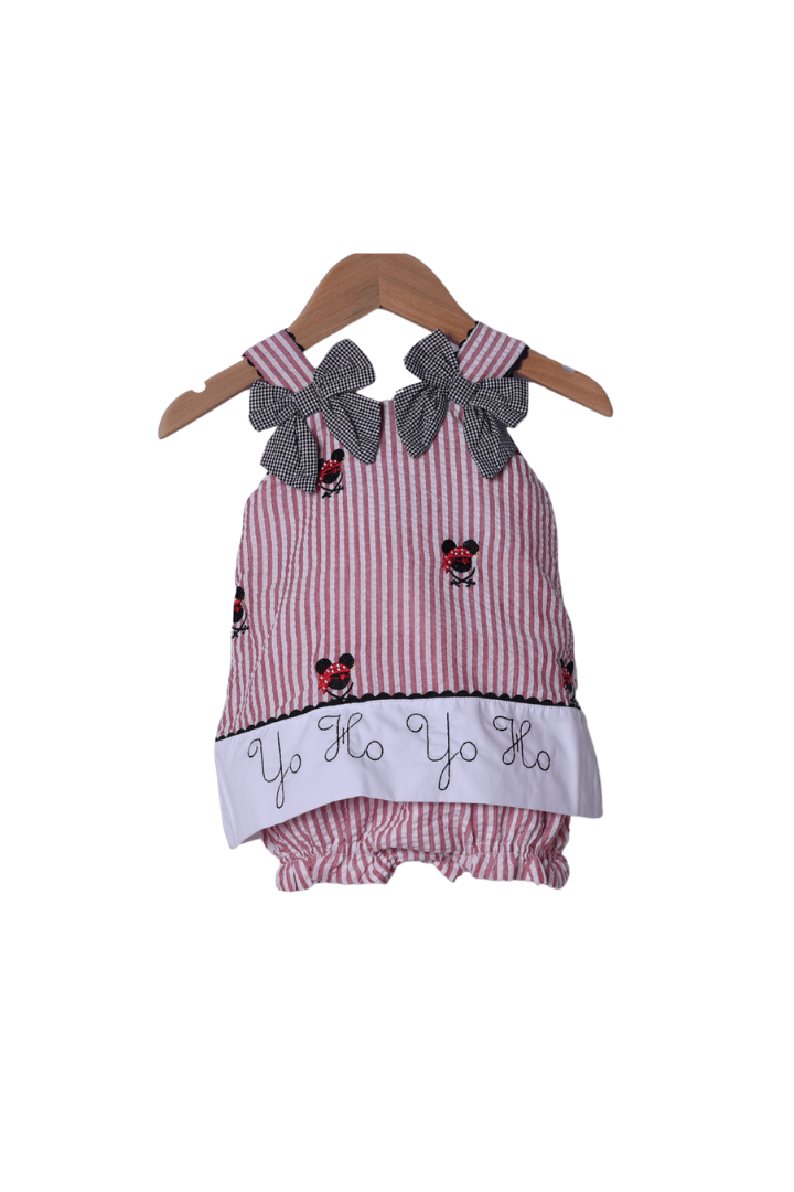 The Smocked Flamingo Apparel & Accessories Red Stripe Bow Pirate Mouse Skirted Bubble