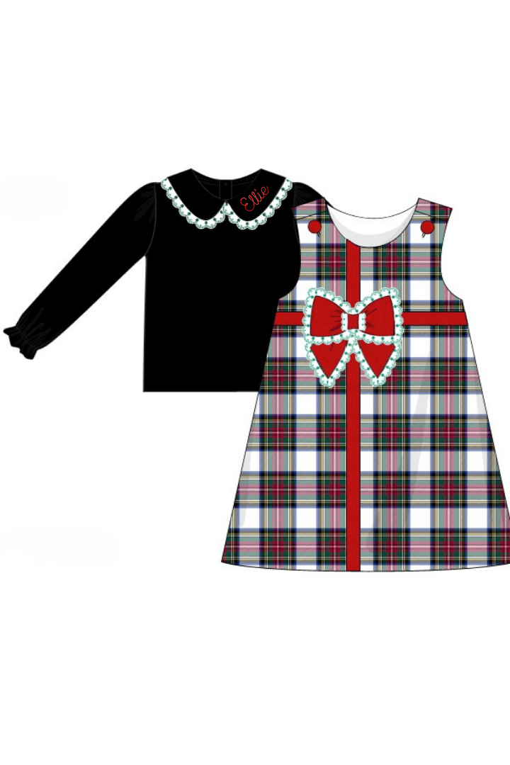 Red Tartan Plaid/Corduroy Christmas Present 2pc Dress