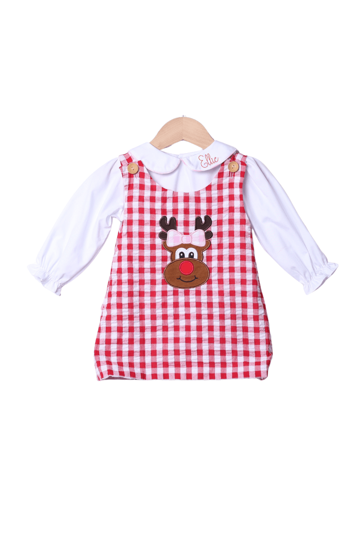 The Smocked Flamingo Apparel & Accessories Santa/Reindeer Reversible Applique Gingham Dress