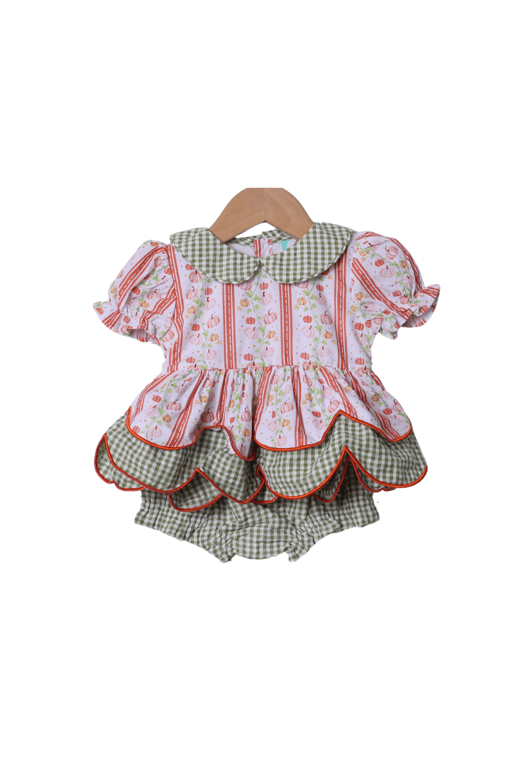 The Smocked Flamingo Apparel & Accessories Scalloped Floral Pumpkin Bloomer Set