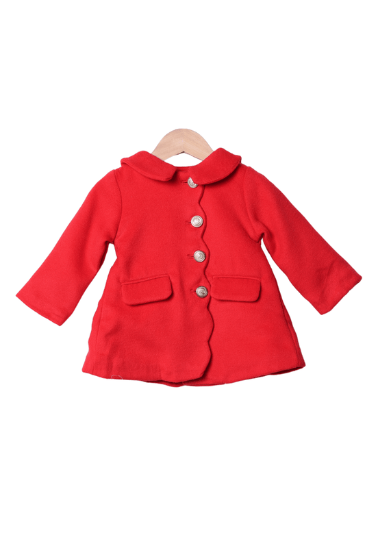 The Smocked Flamingo Apparel & Accessories Scalloped Red Wool Dress Coat
