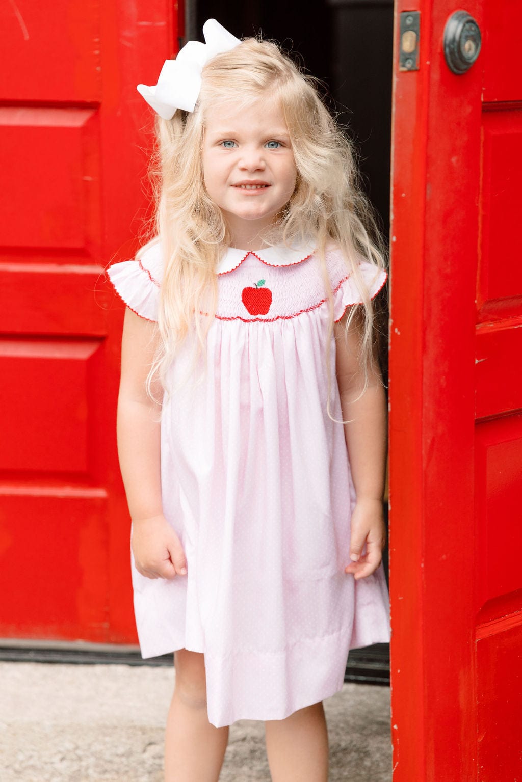 The Smocked Flamingo Apparel & Accessories Smocked Apple Pink Bitty Dot Dress