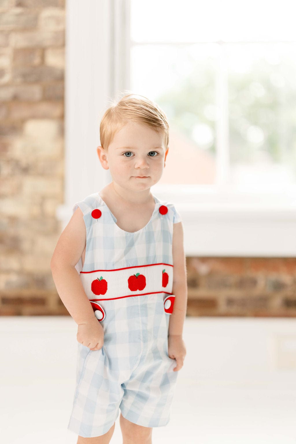 The Smocked Flamingo Apparel & Accessories Smocked Apple Red/Blue Gingham Jon Jon
