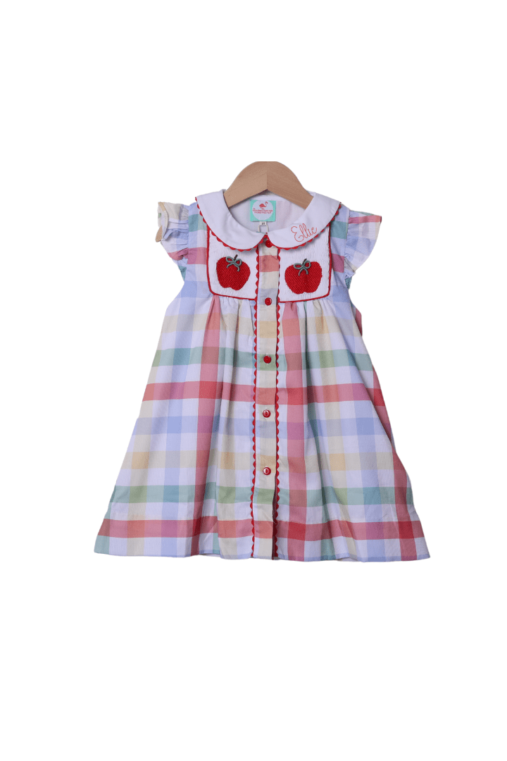 The Smocked Flamingo Apparel & Accessories Smocked Back To School Plaid Apple Dress
