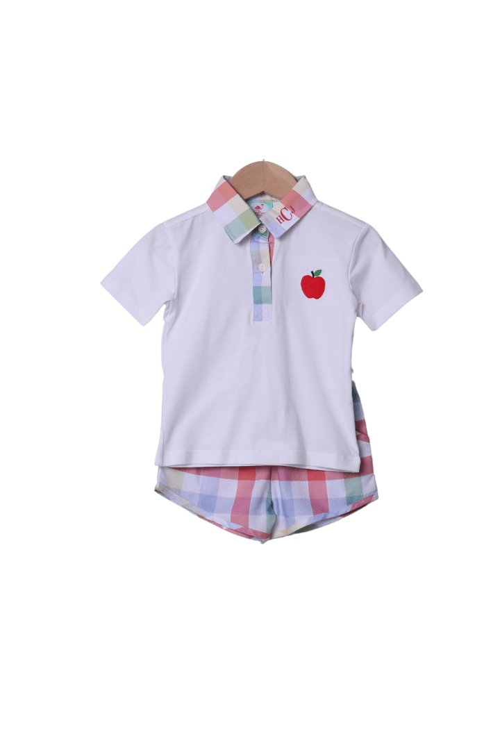 The Smocked Flamingo Apparel & Accessories Smocked Back To School Plaid Polo Short Set