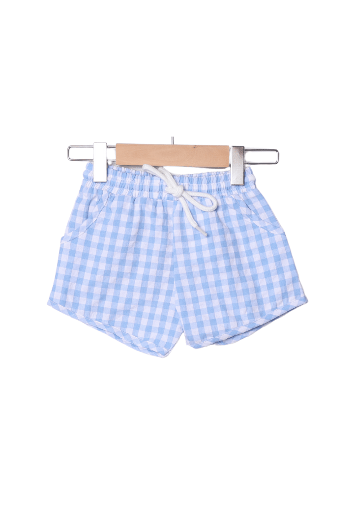 The Smocked Flamingo Apparel & Accessories Smocked Baseball Red/Blue Gingham Shorts Set