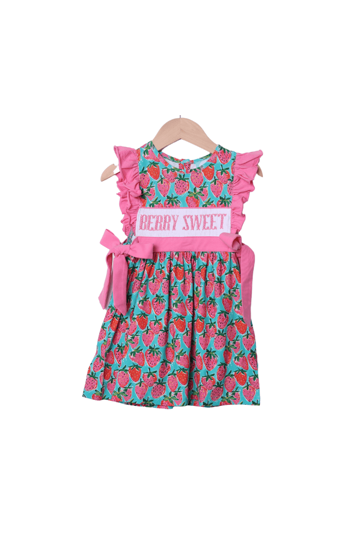 The Smocked Flamingo Apparel & Accessories Smocked Berry Sweet Strawberry Bow Dress