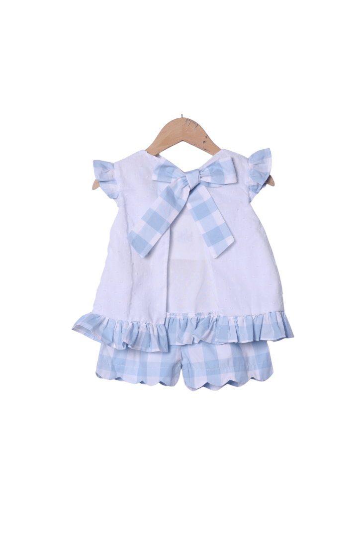 The Smocked Flamingo Apparel & Accessories Smocked Big Sister Blue Buffalo Check Short Set