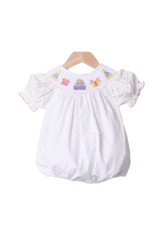 The Smocked Flamingo Apparel & Accessories Smocked Birthday Celebration Pastel Swiss Dot Bubble