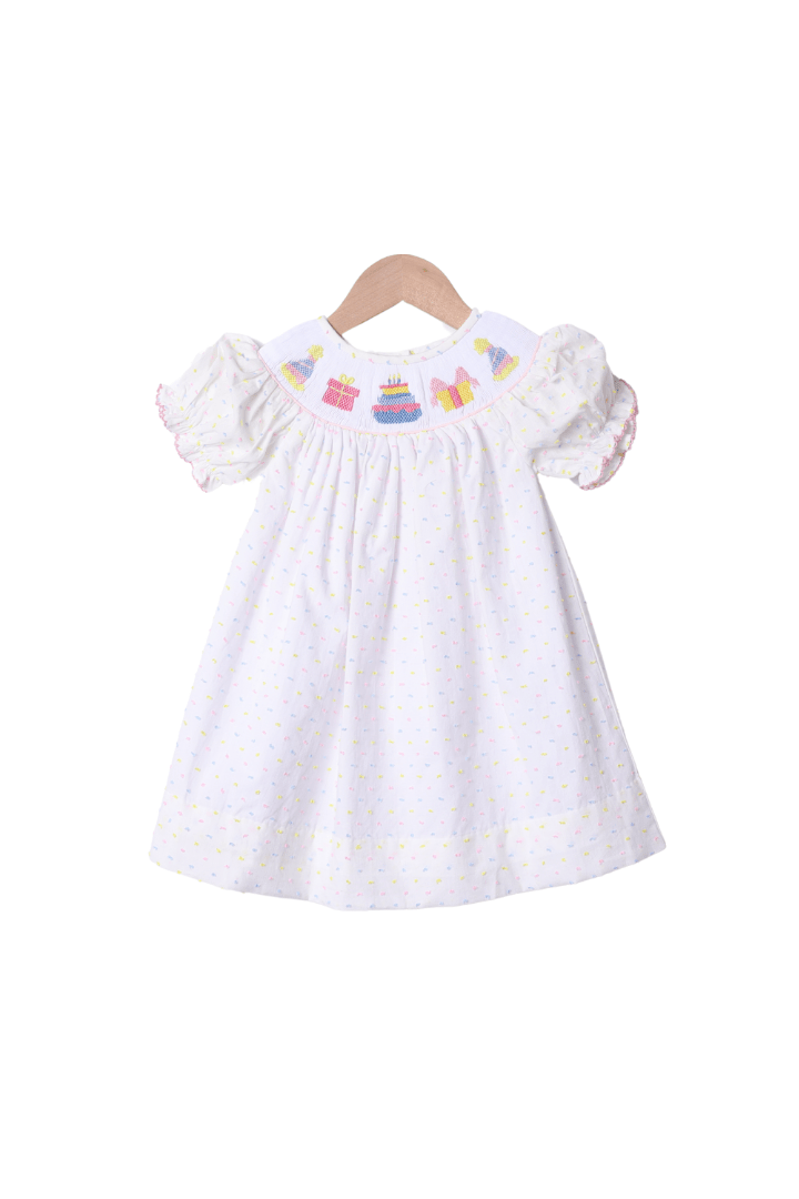 smocked birthday dress Smocked Birthday Celebration Pastel Swiss Dot Dress 4
