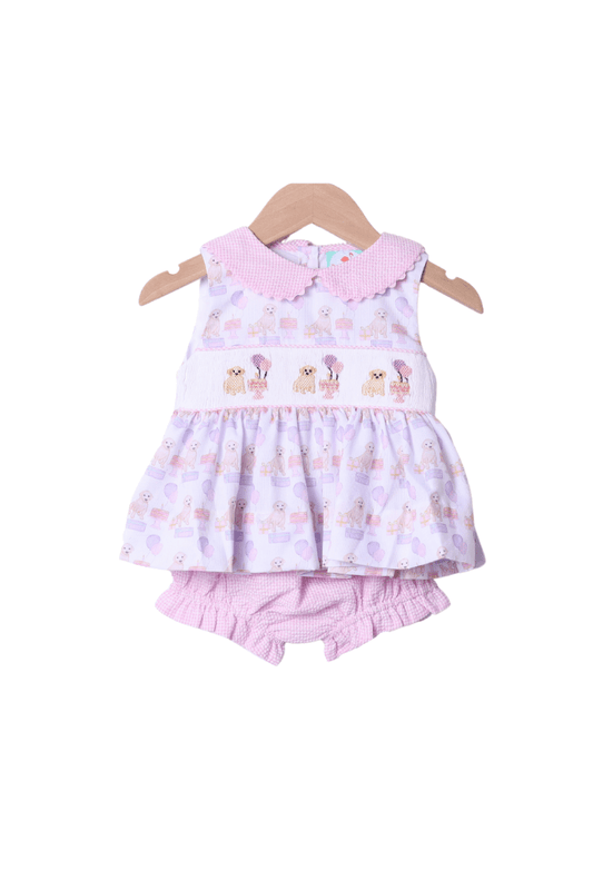The Smocked Flamingo Apparel & Accessories Smocked Birthday Pawty Pink Bloomer Set