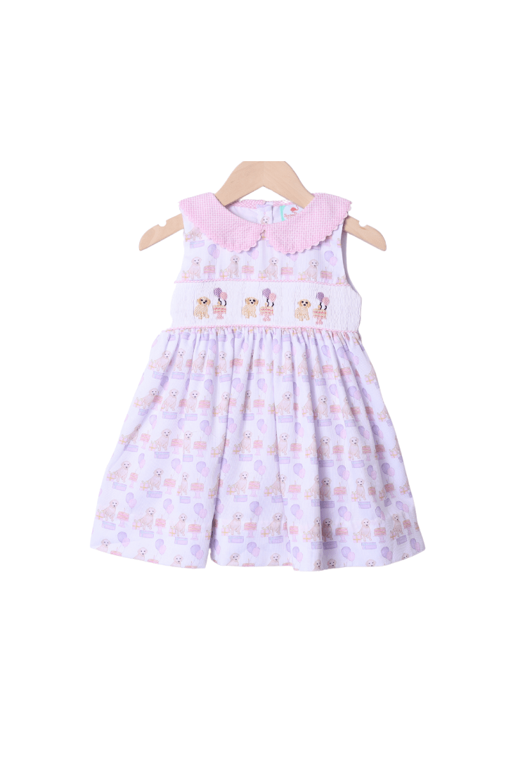 Smocked Birthday Pawty Pink Dress Smocked Birthday Pawty Pink Dress