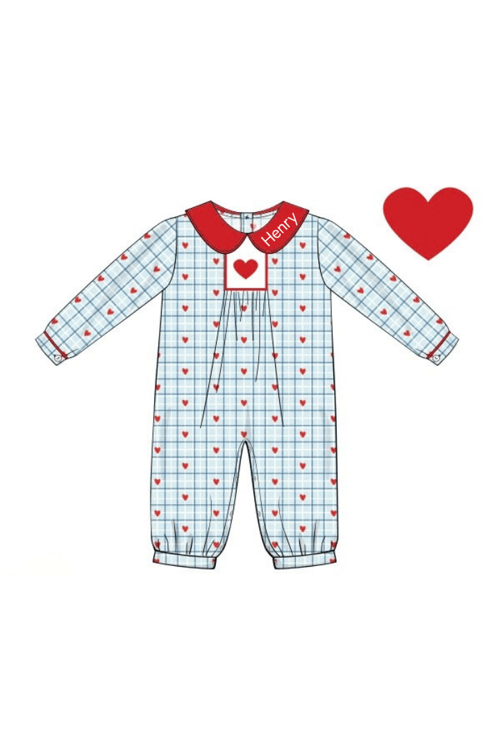 The Smocked Flamingo Apparel & Accessories Smocked Blue and Red Heart Romper