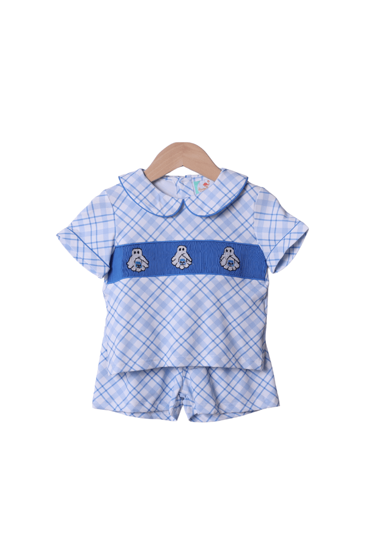 The Smocked Flamingo Apparel & Accessories Smocked Blue Ghost Short Set