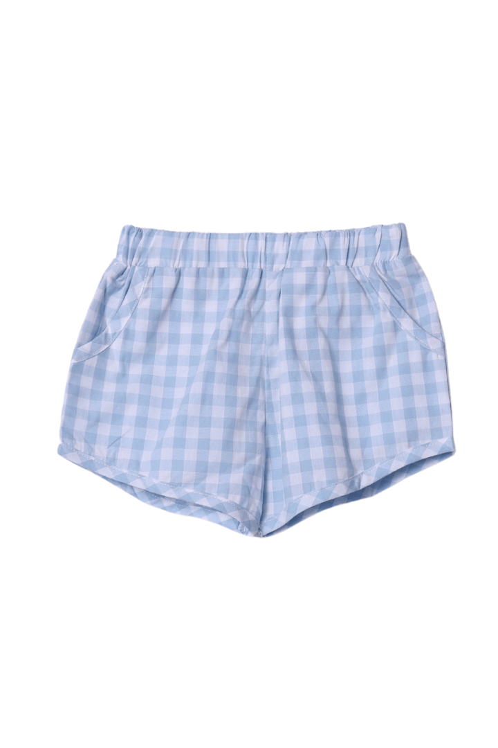 The Smocked Flamingo Apparel & Accessories Smocked Blue Gingham Pumpkin Short Set
