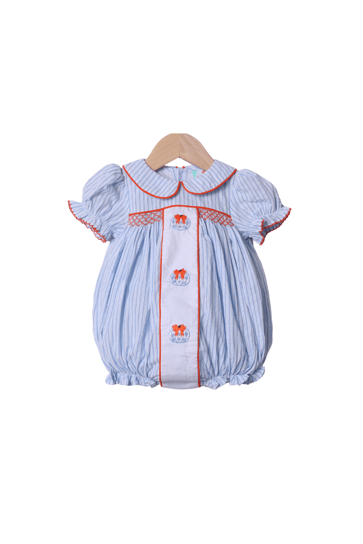 The Smocked Flamingo Apparel & Accessories Smocked Blue Pinstripe Pumpkin Bubble