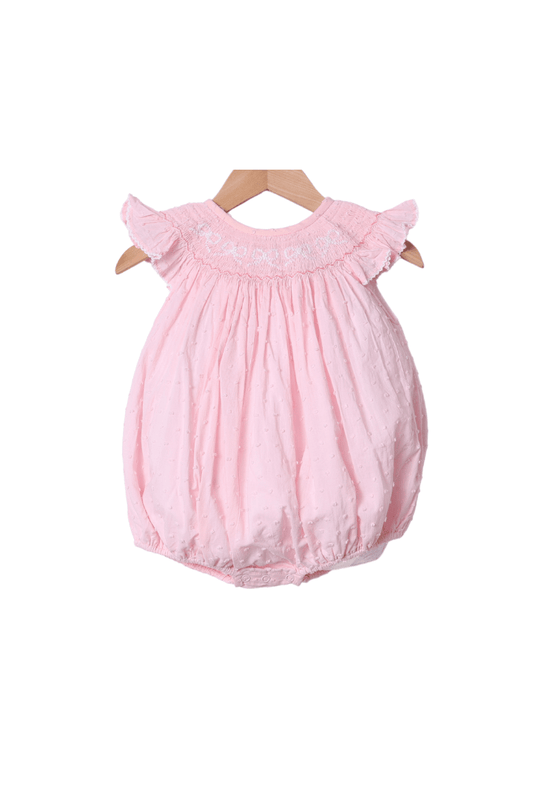 The Smocked Flamingo Apparel & Accessories Smocked Bow Pink Swiss Dot Bubble