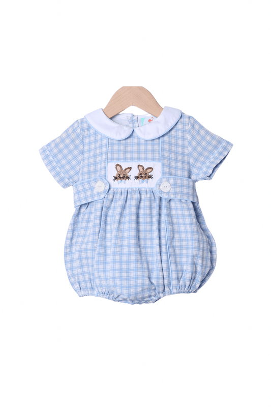 The Smocked Flamingo Apparel & Accessories Smocked Bow Tie Bunny Blue Seersucker Bubble