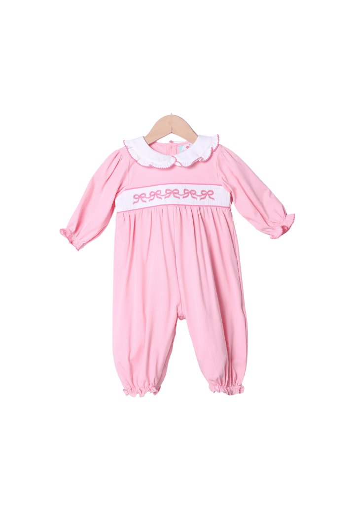 The Smocked Flamingo Apparel & Accessories Smocked Bows Pink Knit Romper
