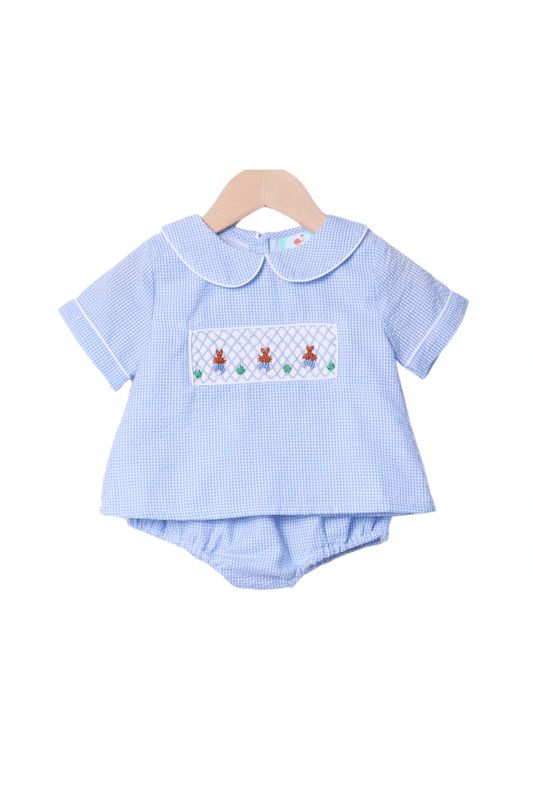 The Smocked Flamingo Apparel & Accessories Smocked Bullion Bunny Diaper Set