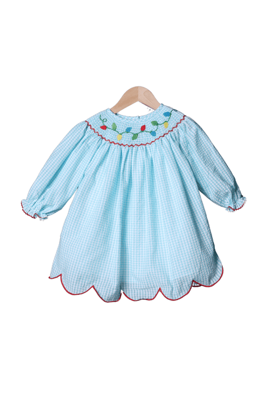 The Smocked Flamingo Apparel & Accessories Smocked Christmas Lights Bishop Dress