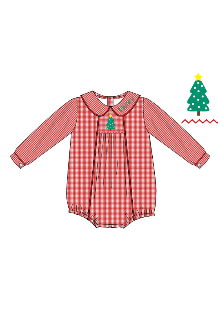 The Smocked Flamingo Apparel & Accessories Smocked Christmas Tree Red Gingham Bubble