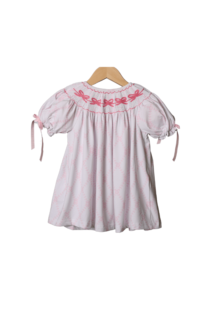 Smocked Classic Bow Floral Trellis Dress The Smocked Flamingo Smocked Classic Bow Floral Trellis Dress The Smocked Flamingo