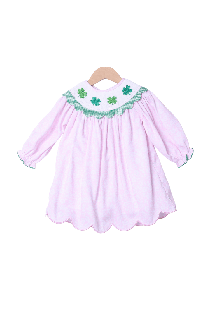 The Smocked Flamingo Apparel & Accessories Smocked Clover Pink Floral Bishop Dress