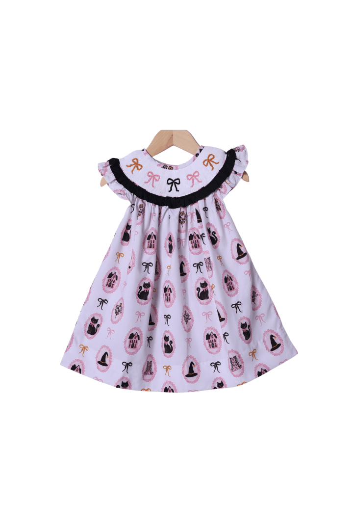 The Smocked Flamingo Apparel & Accessories Smocked Embroidered Bow Sweet and Spooky Dress