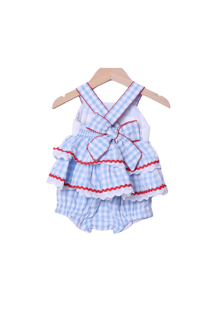 The Smocked Flamingo Apparel & Accessories Smocked Flag Blue Seersucker Bloomer Set