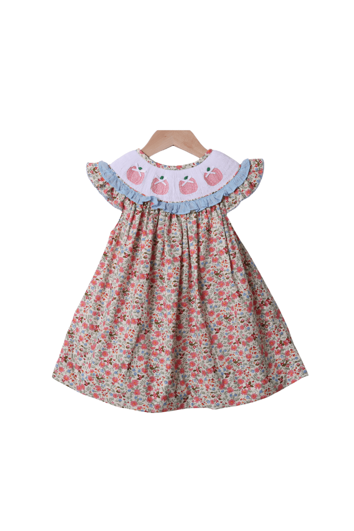 The Smocked Flamingo Apparel & Accessories Smocked Floral Pink Pumpkin Bishop Dress