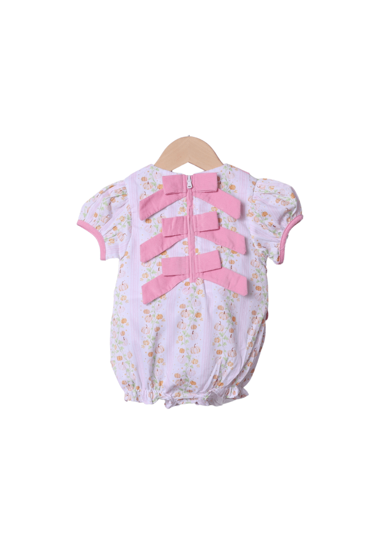 The Smocked Flamingo Apparel & Accessories Smocked Floral Pumpkins Pink Bow Bubble