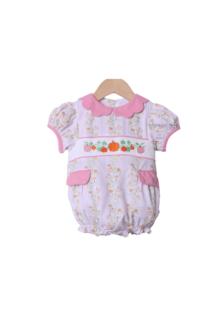 The Smocked Flamingo Apparel & Accessories Smocked Floral Pumpkins Pink Bow Bubble
