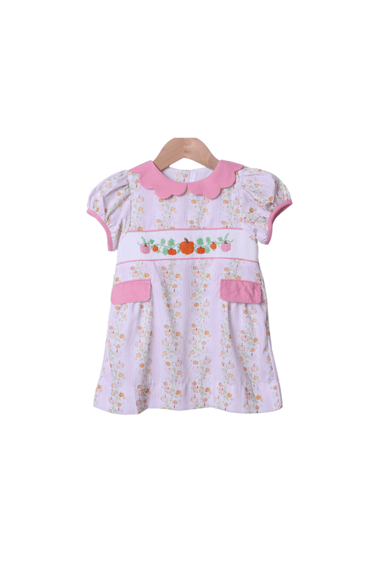 The Smocked Flamingo Apparel & Accessories Smocked Floral Pumpkins Pink Bow Dress