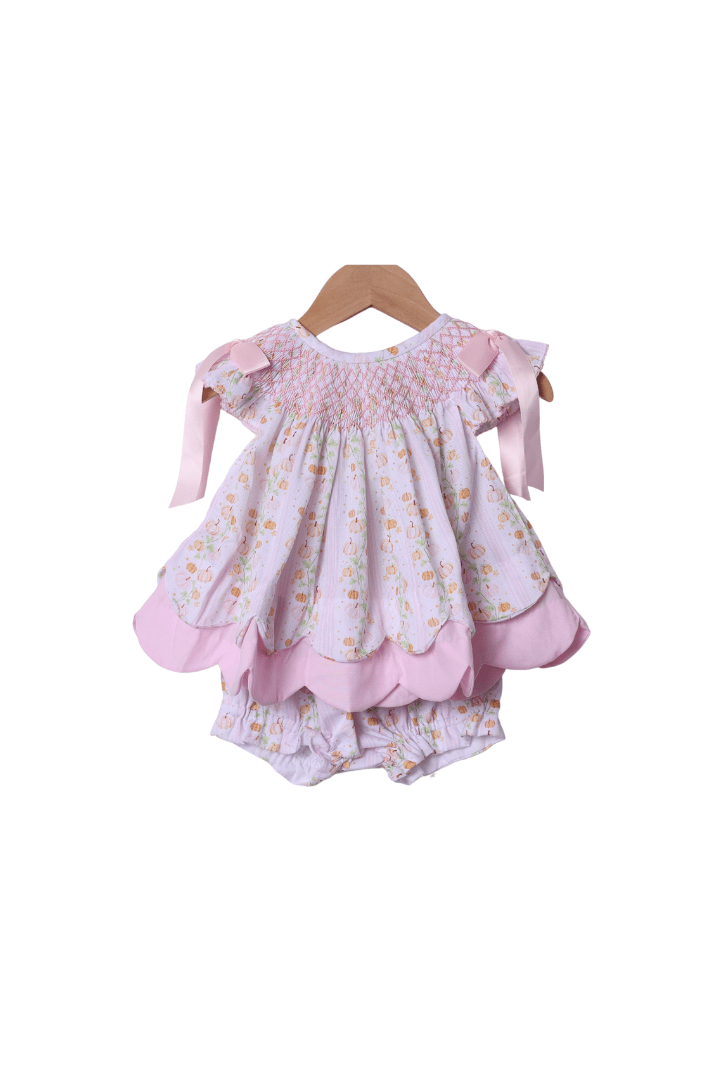 The Smocked Flamingo Apparel & Accessories Smocked Floral Pumpkins Scalloped Bloomer Set