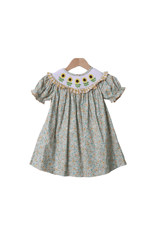 The Smocked Flamingo Apparel & Accessories Smocked Floral Sunflower Dress
