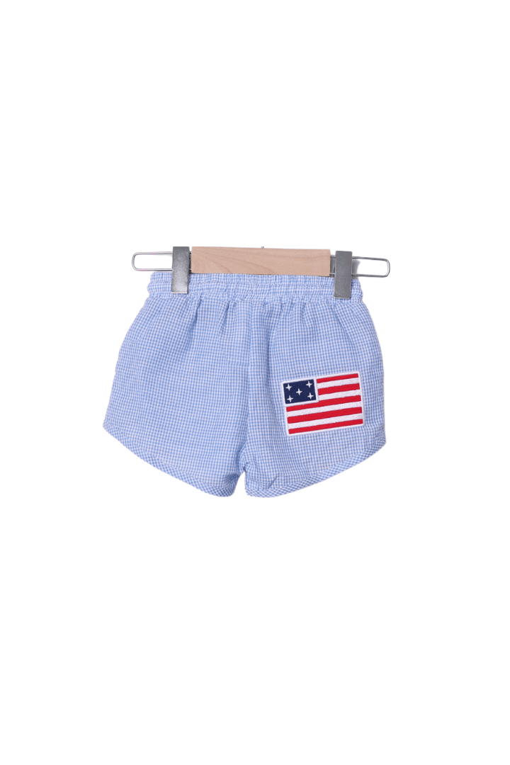 The Smocked Flamingo Apparel & Accessories Smocked Freedom Flag Red/Blue Seersucker Short Set