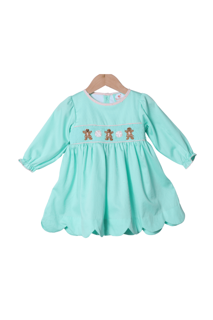 The Smocked Flamingo Apparel & Accessories Smocked Gingerbread Sweets Mint Scalloped Dress