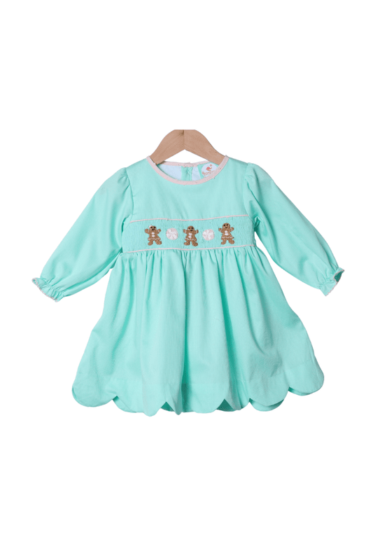The Smocked Flamingo Apparel & Accessories Smocked Gingerbread Sweets Mint Scalloped Dress
