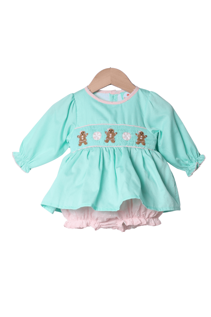 The Smocked Flamingo Apparel & Accessories Smocked Gingerbread Sweets Mint Skirted Bubble