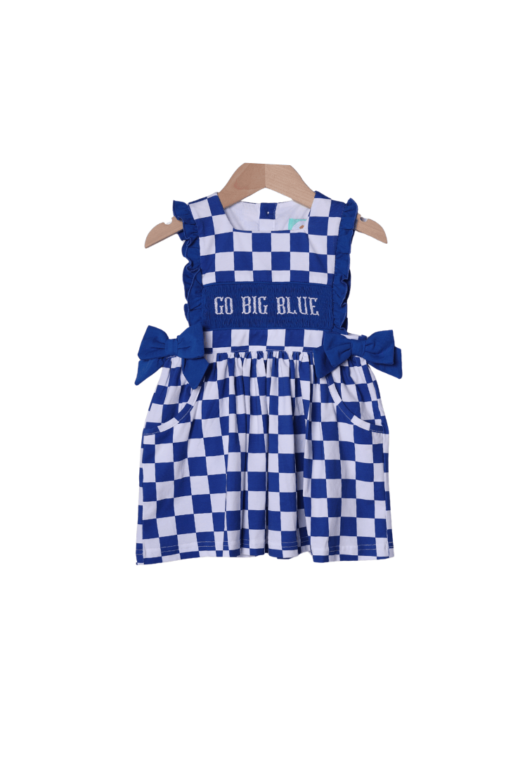 The Smocked Flamingo Apparel & Accessories Smocked Go Big Blue Checkered Dress