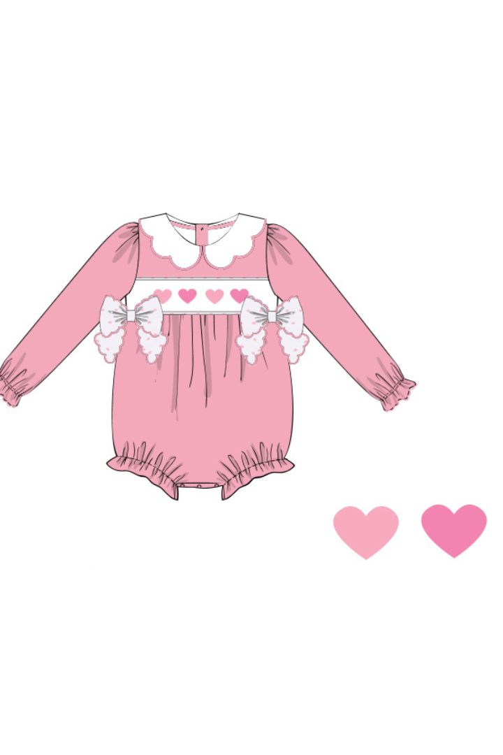 The Smocked Flamingo Apparel & Accessories Smocked Hearts Pink Corduroy Bubble