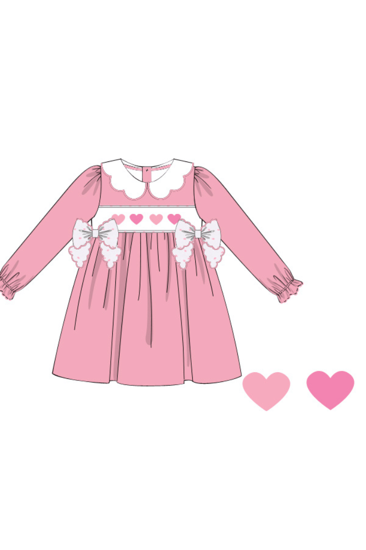 The Smocked Flamingo Apparel & Accessories Smocked Hearts Pink Corduroy Dress