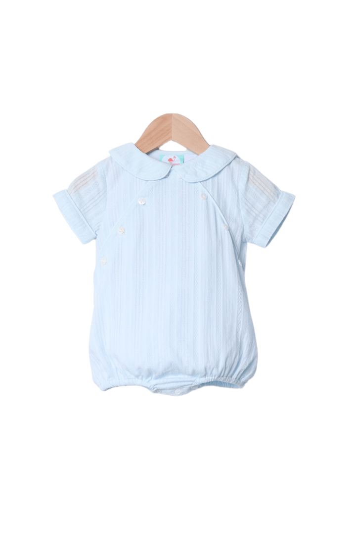 The Smocked Flamingo Apparel & Accessories Smocked Heirloom Blue Linen Button Bubble