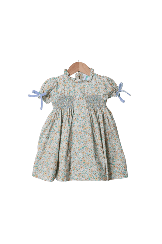 The Smocked Flamingo Apparel & Accessories Smocked Heirloom Blue Velvet Floral Dress