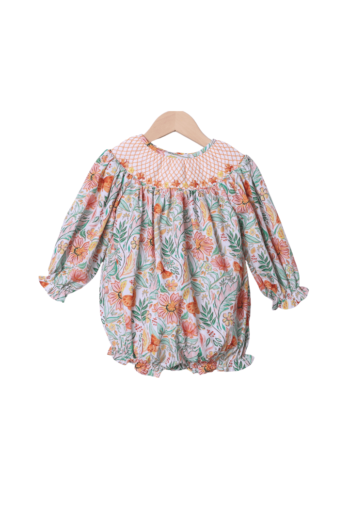 The Smocked Flamingo Apparel & Accessories Smocked Heirloom Fall Floral Butterfly Bubble