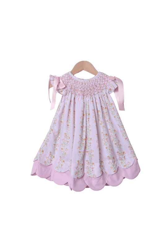 The Smocked Flamingo Apparel & Accessories Smocked Heirloom Floral Pumpkins Scalloped Dress