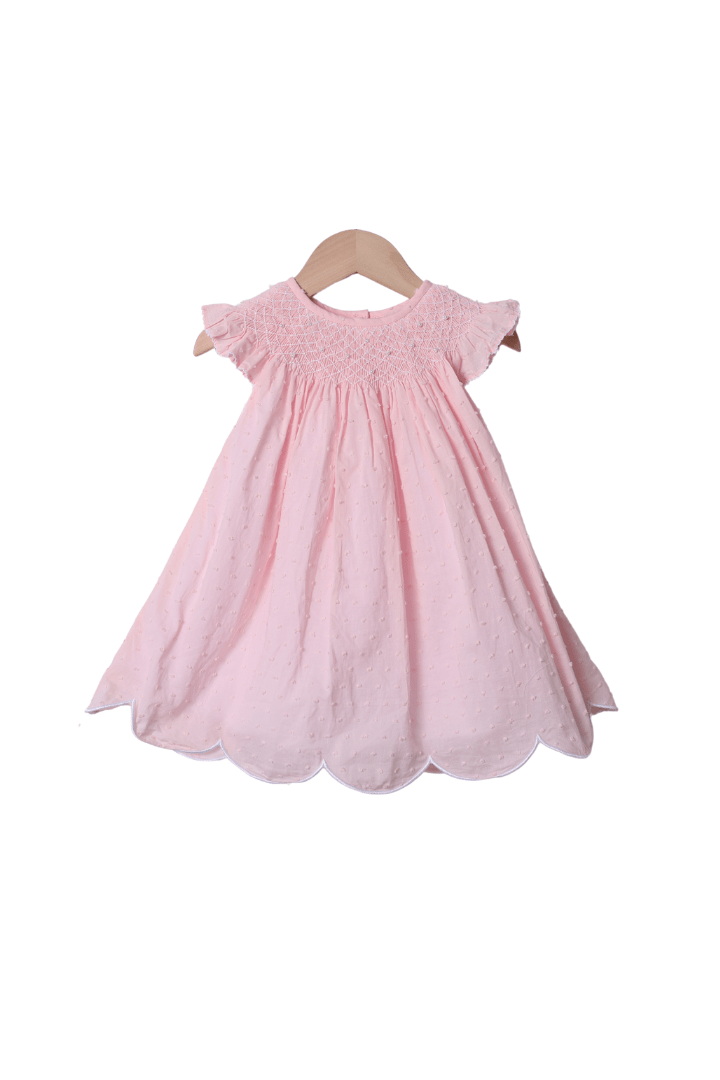 The Smocked Flamingo Apparel & Accessories Smocked Heirloom Pink Swiss Dot Pearl Dress