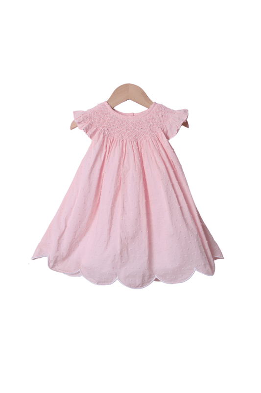 The Smocked Flamingo Apparel & Accessories Smocked Heirloom Pink Swiss Dot Pearl Dress